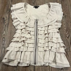 Theory tan silk ruffle vest, size P (Petite)